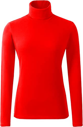 Ladies Polo Roll Neck Tops Long Sleeve Turtle Neck Plain Jumpers for Women Top T Shirts UK Plus Size 8 to 26. Red
