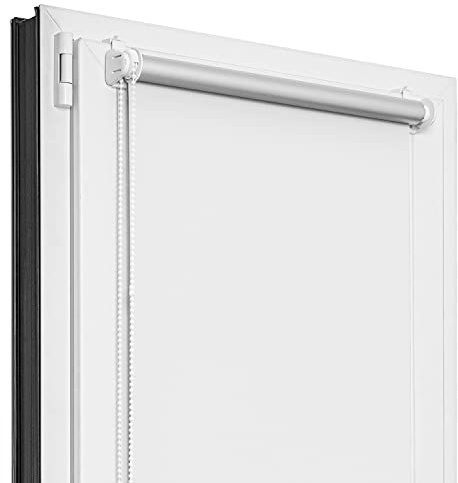Estika rullgardin med termisk beläggning, mörkläggningsrullgardin - 100B x 220H cm - vit - 13 tygfärger, rullgardiner thermo för fönster, klämfäste utan borrning för innerfönster