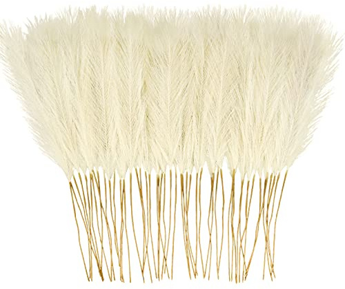obbsie 50PCS Faux Pampas Grass, 21.6 Short Artificial Pompous Grass Floral Fake Pompas Grass Branches Vase Filler Flower Arrangement for Home Wedding Boho Decor, Beige