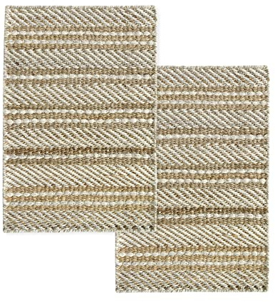 HAMID - Pack 2 Alfombras Yute Lana Olivia Alfombra Lana y Yute 40x60cm, Tejida a Mano Tejida para Salon, Dormitorio, Sala de Estar, Blanco Natural