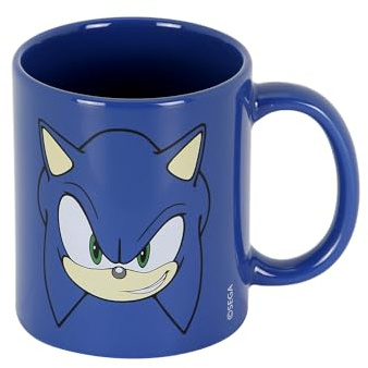 Sega-Sonic ansiktsmugg blå, BLÅ, En Storlek, Mugg ansikte