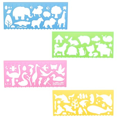 Drawing stencil, 4 Pieces Transparent Ruler Animal Stencils Set for Kids Office Measuring Tools