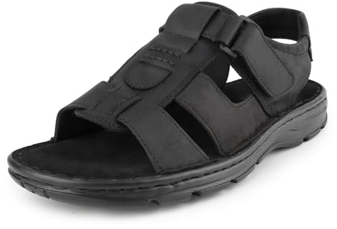 Riemot Sandales en Cuir Hommes D'extérieur de Plage D'été de Pêcheur, Chaussures D'été, Noir EU 41-47