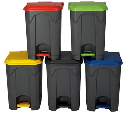 Large Kitchen Recycling Bin 87L - Tall Plastic Indoor Rubbish Waste & Recycle Bin with Lid - Heavy Duty Home Office Dustbin Waste Container - Fits Standard Bin Bags - Easy Clean & Durable (87L, Grey)