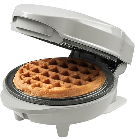 Bestron Mini-Waffeleisen für klassische Waffeln, kleiner Waffelmaker mit Antihaftbeschichtung, für Kindergeburtstage, Familienfeiern, Ostern oder Weihnachten, Backfläche Ø 10cm, Farbe: Grau
