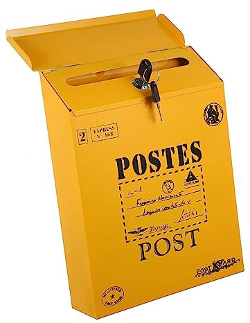 ORFOFE 1pezzi Cassetta Postale Da Parete Con Serratura Stile Vintage in Leggero Per Interno Ed Esterno Design Retrò Con Lettere Stampate Sicura Per Documenti e Suggerimenti Montaggio Salv