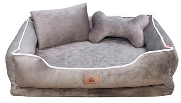 Memory Foam Couch for Medium Dogs and Cats - Washable Orthopedic Bed with Raised Shoulder, Anti-Slip Bottom, Cute Novelty Shaped Pillows, 60cm x 45cm x 20cm, 1.2kg