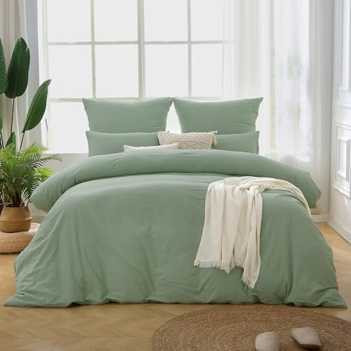 ATsense Bettwäsche 135x200 Baumwolle Gestreift - 2teilig Bettwäsche-Sets Grün, Öko-Tex Zertifiziert Hypoallergen Atmungsaktiv, 1 Bettbezug 135x200 und 1 Kissenbezüge 80x80