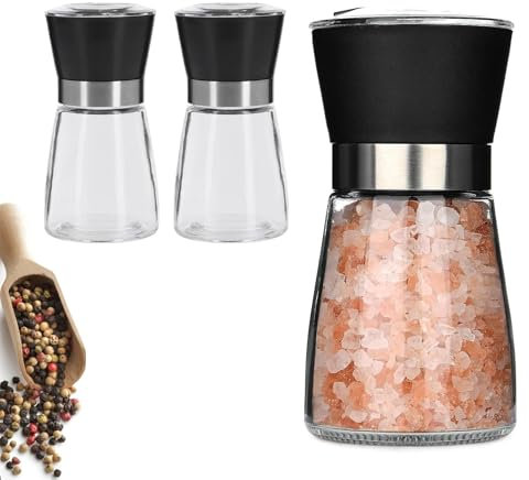 Macinapepe Manuale, 3 Pezzi Macina Sale e Pepe, Macina Spezie in Acciaio Inox, Utensili da Cucina, Regolabile Manualmente, per Macinare le Spezie, Nero