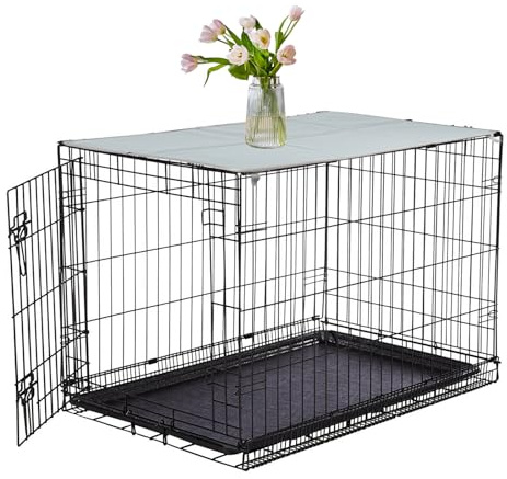 Pethiy Dog Crate Topper oxford cloth for 36 Inch Cages Collapsible Pet Crate Table Topper with 6 Magic tape fixed,Fits Most 24-48 inch Dog Crates (Dog Crate Not Include)