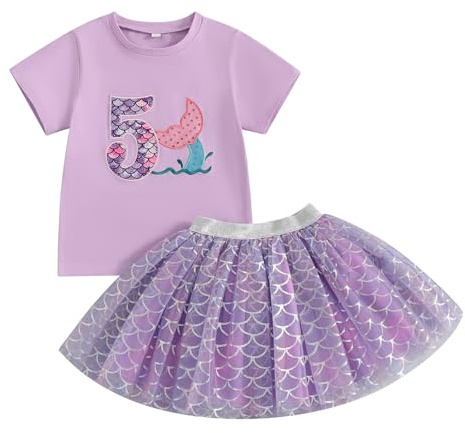 Xeadoffubio Toddler Baby Girl Birthday Outfit 1st Romper 2nd/3rd/4th/5th/6th Sweatshirt Mermaid Tutu Skirts Lolipop Cup Cake Smash Birthday Outfit (Purple5, 5-6 Years)