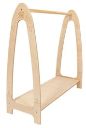 MEOWBABY Kindergarderobe mit Ablage - Kleiderständer Kinder für Kinderzimmer - Montessori Kleiderschrank - Kinder Garderoben mit Schuhablage - Kinder Kleiderstange für Jacken & Kleidung, Naturholz - S