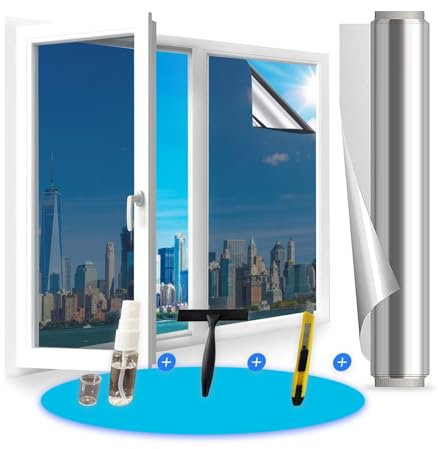 Cycbiki (2025 Premium Fensterfolie Sonnenschutz) UV400 Schutz Spiegelfolie Fenster Sichtschutz 44.5 * 200cm reflektierende Selbsthaftend Rückstandslose Sonnenschutzfolie Fenster innen&außen, Silber