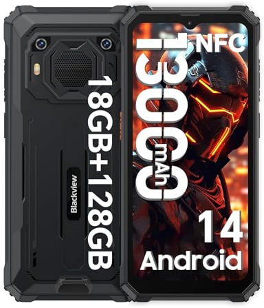 Blackview BV6200 Pro 13000mAh Telephone Portable Incassable 2025, Haut-Parleur 98DB, 18GB+128GB/2TB, Android 14 Téléphone, 6,56 Pouces HD+ Telephone De Chantier, 13MP/Dual 4G/OTG/GPS/NFC/Finger ID