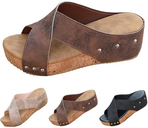 Pantoufles pour femmes avec talon compensé - Sandales ergonomiques pour soulagement de la douleur - Pantoufles à plateforme - Sandales confortables - Chaussures de jardin - Pantoufles décontractées
