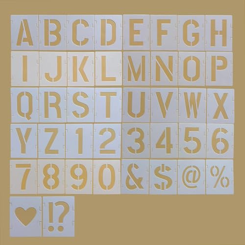 Letter and Number Stencils, 42 Pieces, 7.6 cm Reusable Alphabet Templates, Interlocking Design for Wood/Wall/Rock Painting and DIY Crafts