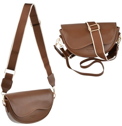 QINGZY Crossbody Bag Damen, Umhängetasche Damen, PU Leder Handtasche mit Verstellbarer Schultergurt, Halbmond Tasche damen (Braun)