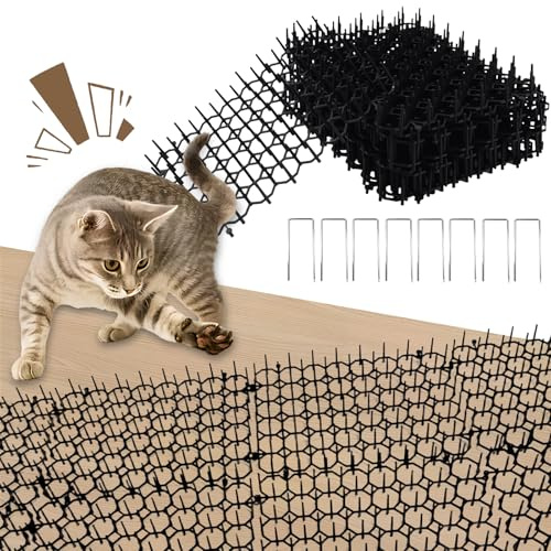 FairyPeach Repelente Gatos - Paquete de 12 Pinchos Anti Gatos, Pinchos Antipalomas, Rejilla Repelente de Balcón y Jardín, Alfombrillas Repelentes para Exterior (20 cm x 15 cm, Negras)
