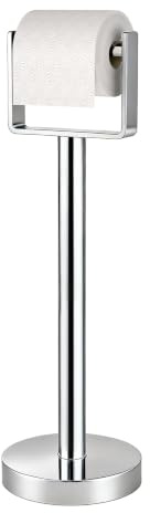 YUMORE Toilet Paper Holder Free Standing, Stainless Steel Toilet Paper Stand, Weighted Base Floor Tissue Roll Holder for Bathroom, Chrome 200UP