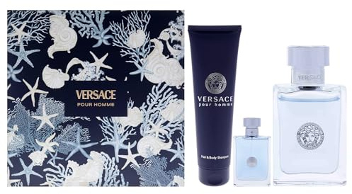 Versace Pour Homme by Versace for Men – 3-teiliges Geschenk-Set 3,4 oz EDT Spray, 0,17 oz EDT Spray (Mini), 5 oz Bath and Shower Gel