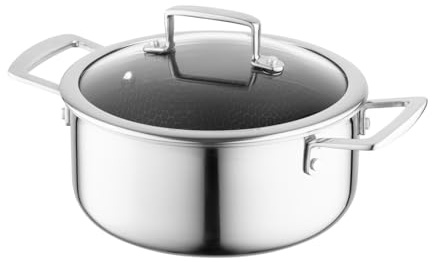 FLORINA ARISTO pentola in acciaio inox da 20 cm e 2,7 l con coperchio in vetro | Per piani cottura a induzione, a gas, elettrici | Con effetto nido d'ape | Puoi cuocerlo in forno | Durevole e solido