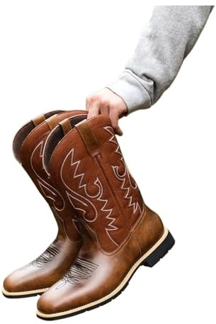 YXADGML Botas Cowboy Hombre Botas de media pantorrilla for hombre, estilo retro vaquero occidental, de diseñador, for motociclista, talla grande 38-48(Brown,48)