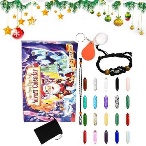 Nudorpn Calendario 'Avvento Di Natale - 24 Giorni Set Pietre Di Natale,Set Calendario con Pietra Minerale Borsetta e Lente di Ingrandimento | Per Donne Ragazzi Bambini