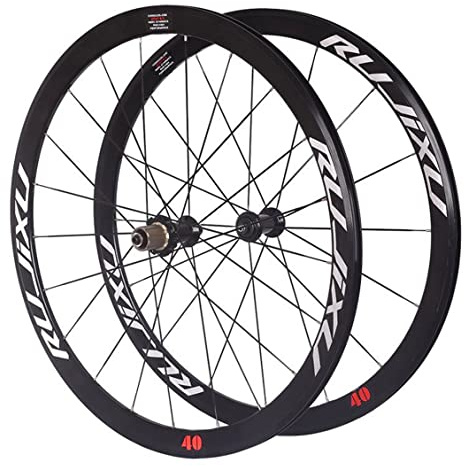 SXSHEYS Rennrad-Laufräder 700C 40mm Felge V-Brake Drahtreifen-Laufradsatz Schnellspanner Straight Pull Carbon-Nabe Passend für 8 9 10 11-Fach Kassette (Farbe: Schwarz)