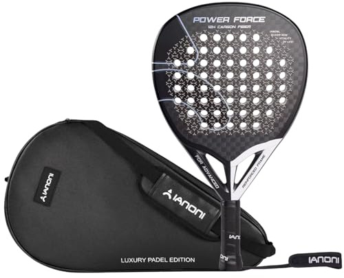 Ianoni Professional Padel Racket 12K Carbon Fiber Power Force with 3D Surface with EVA Memory Flex Foam Core + Premium Leather Bag