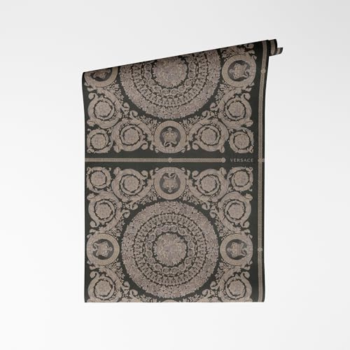 A.S. Création VERSACE VI Heritage 791341 - Carta da parati in tessuto non tessuto, motivo barocco con logo Medusa, viticci e acanto, superficie in vinile, carta da parati barocca, 10,05 m x 0,70 m