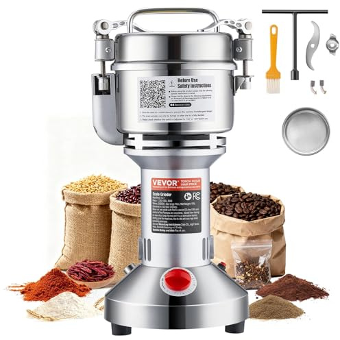 VEVOR Molinillo de Granos Eléctrico 1500 W Capacidad de 300 g Molinillo de Especias de Alta Velocidad con Pulverizador de Acero Inoxidable para Granos Secos Especias Cereales Café Maíz Pimienta