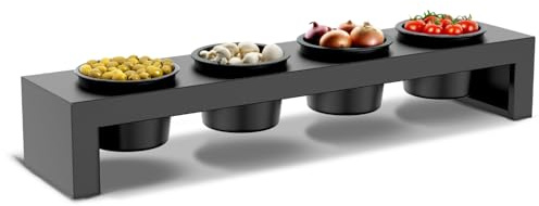 Cozze® Toppingstation för utekök – 4 non-stick skålar (matt svart), kan hängas på galler/Elements/900 Station/BBQ Station eller stå på bord, max 8 kg