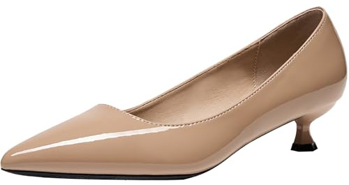 Nude (Heel: 3 cm),34 EU,Zapatos Mujer Slip On Punta Fina Tacones Bajos Elegantes Cómodos Tacones Medios Kitten Zapatos de Trabajo Oficina Casual