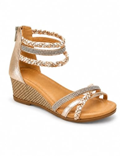 Sandales Femme Été Compensées Confort Élégantes Brides Tressées Strass – Chaussures Femme Légères Zip – Du 36 au 44