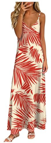 Robe Longue Bretelles Fines Col V Femme Été à Motifs Ethniques Graphiques, Tissu Ultra Léger à Circulation d’Air, Coupe Minceur Polyvalente, Idéale pour l’Étranger Plage et Cocktails d’Été