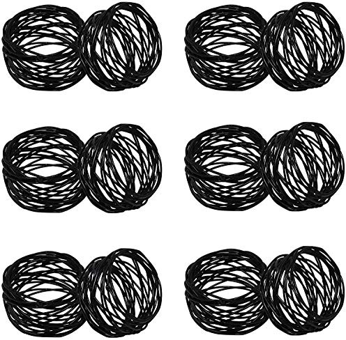 Kaizen Casa Handmade Decorations Black Napkin Rings Set of 12 Metal Mesh for Weddings Dinner Parties or Every Day Use (Black, 12)