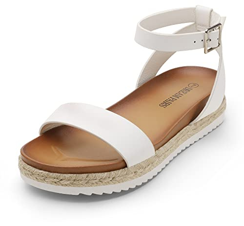 DREAM PAIRS Women's Open Toe Platform Espadrille Wedge Sandals Comfortable One Band Dressy Casual Sandals for Women,Size 8.5,White/Pu,KATHY