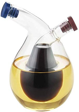 WINAKUI Clear Glass Oil and Vinegar Bottle, 2 in 1 Olive Oil Dispenser Cruet Bottles Double Pourer Spout Stoppers Kitchen Supplies for Cooking