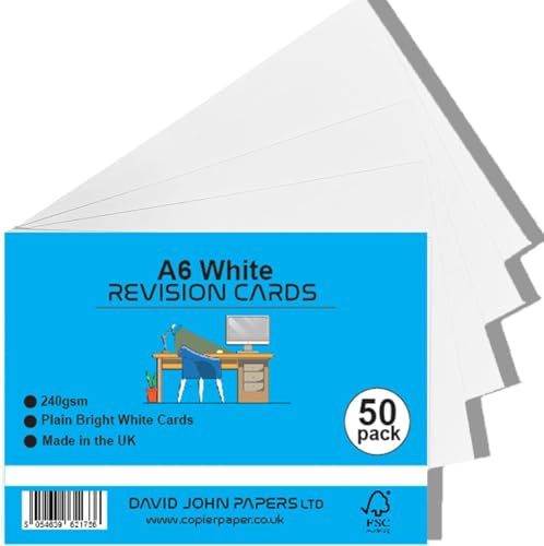 DJP A6 Plain Index Record Revision Cards, Postcard Blank Card Art Crafting Thick Card Cardstock, 240gsm (50)