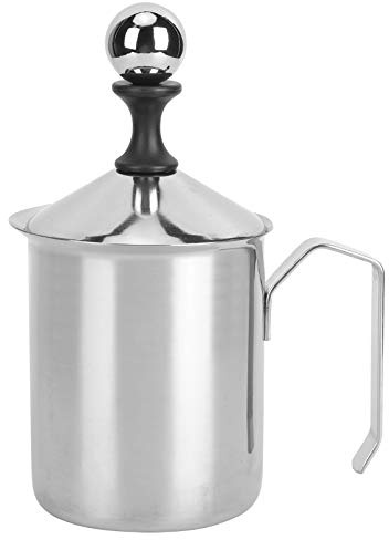 Manual Milk Frother, Hand Pump Frother Manual Milk Creamer Stainless Steel Coffee Frothing Foam Maker Pitchers Steamer Cup with Double Filter Foamer for Cappuccino Chocolate Macchiato Home Office