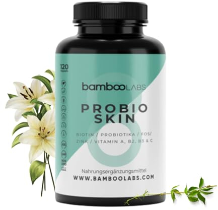 Bamboo Labs - PROBIO SKIN, Biotina Capelli + Zinco + Multivitaminico + Probiotici, 120 Capsule Vitamine per Capelli, Potenzia il Microbiota della Pelle, Aiuta Crescita Capelli, Rafforza Pelle e Unghie