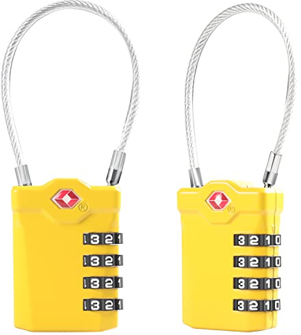 Diyife TSA bagagelås [2 stycken uppgraderad] 4-siffrig kombination säkerhetslås reselås, med 14 cm flexibel kabel för resväska bagage ryggsäck skola eller gym skåp, etc gul)