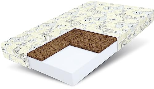 FDM Calm Madrass 80 x 180 cm, skumgummi, barnmadrass, höjd 10 cm, hårdhetsgrad H3, H4, Öko-Tex för allergiker, tvättbart kokosfiberinlägg, madrassöverdrag dino
