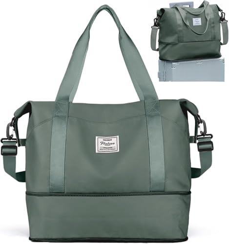 flintronic Reisetasche Damen, Faltbare Reisetasche, Sporttasche, Handgepäck Tasche, Wasserdicht Travel Bag Duffle Bag, Trainingstasche, Handtasche für Sport & Reisen-Grün