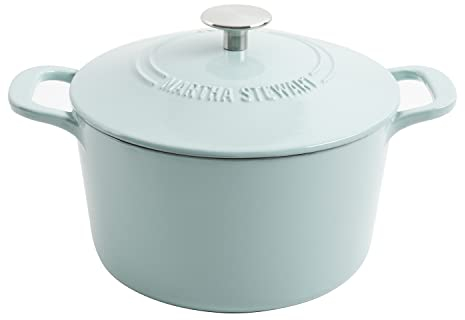 MARTHA STEWART Gatwick 7-Quart Enamel Cast Iron Dutch Oven – Martha Blue – Durable Heavy-Duty Dutch Oven for Slow Cooking, Braising & Baking