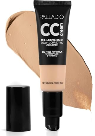 Palladio Full-Coverage Color Correction CC Cream, Oil-Free with Peptides & Vitamin C, Best for Correcting Redness and Uneven Skin Tone, Buildable Foundation Coverage (Light 20W)
