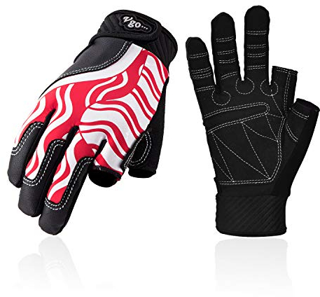 Vgo... Damen-Segelhandschuhe aus Leder, Halbfinger, für Bootfahren, Rudern, Kajakfahren, atmungsaktive Handschuhe