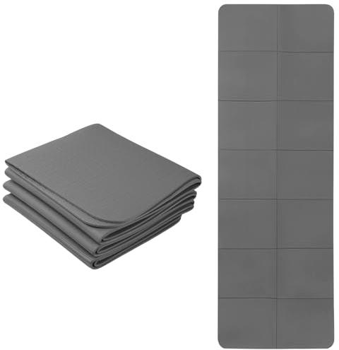 Tappetino da Yoga Pieghevole Antiscivolo, 6MM Tappetino da Fitness Viaggio in TPE, Tappetino da Allenamento per Pilates Esercizi Palestra Sport Casa all'aperto, con Borsa, 183x61x0,6cm (Grigio)