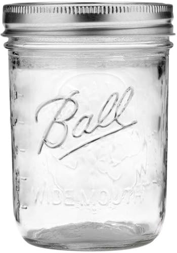Ball Wide Mouth Glass Mason Jars with Lids and Bands, Used for Canning, Pickling, Juice, Jam, Jelly, Pint Size 16 Ounce (Pack of 8)