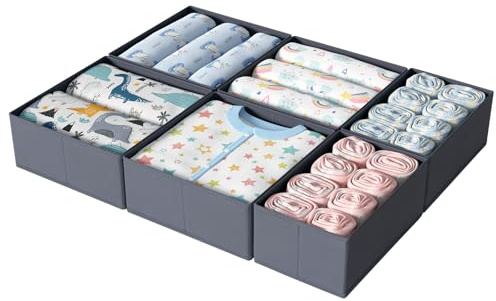 ORLISA Drawer Organiser System Compatible with PAX Wardrobe 75 x 58 cm Sturdy Base, Foldable, Storage Box, Cupboard Organiser for Baby Clothes - Pack of 6